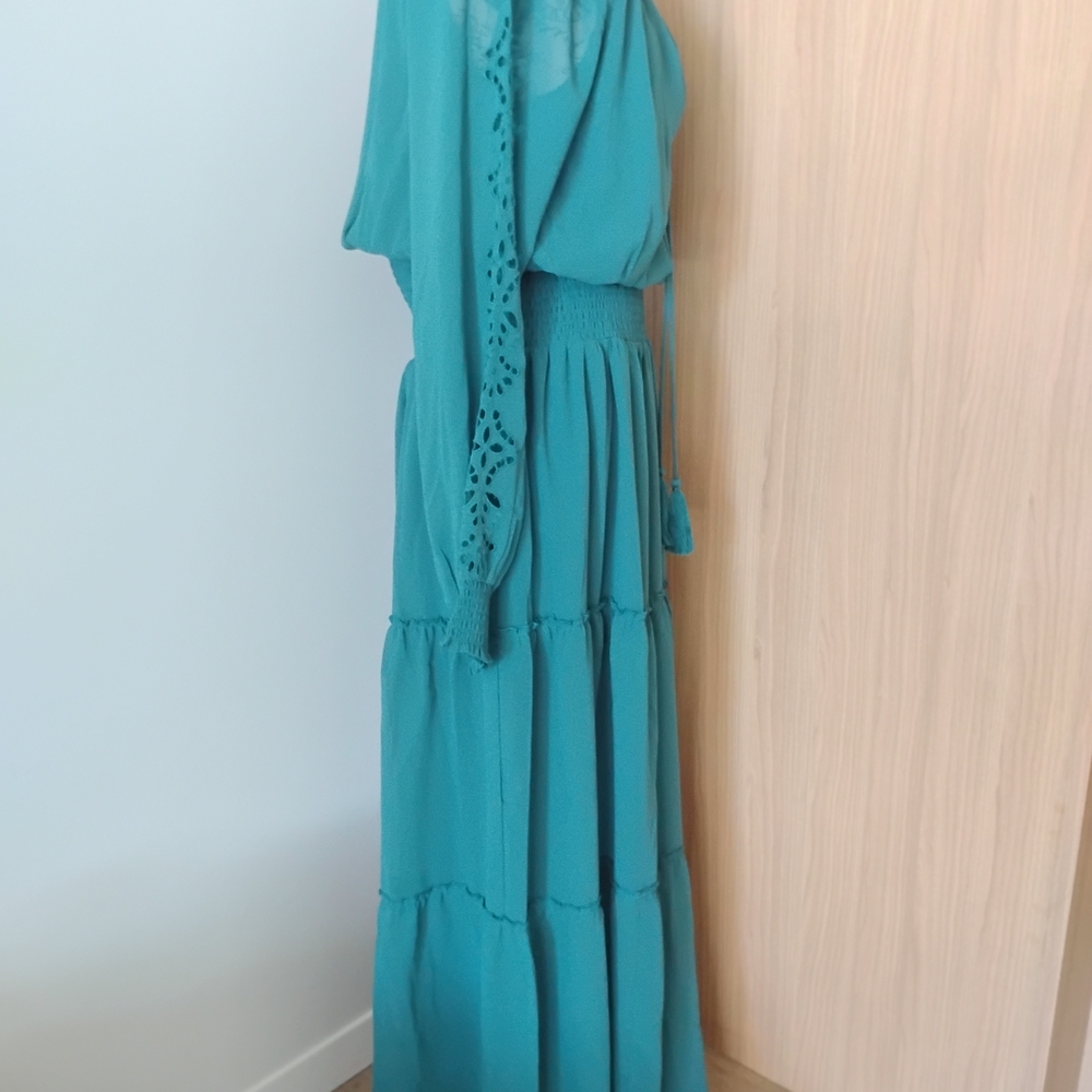 Chic Teal Long Sleeve Maxi Dress - Picture 4 of 6